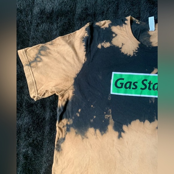 CANVAS Bella+Canvas Men’s “Gas Station” Green Logo Bleached Black T-shirt Sz 2XL - Picture 3 of 10